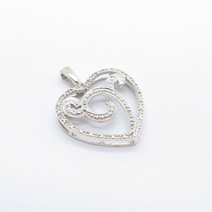 925 Sterling Silver Real White Diamond Heart Pendant