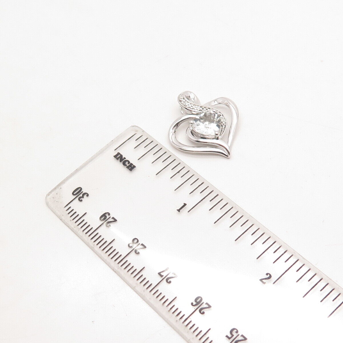 925 Sterling Silver RL Real Diamond Accent & Clear Quartz Heart Charm Pendant