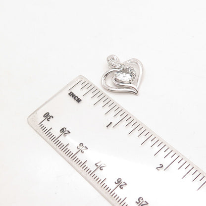 925 Sterling Silver RL Real Diamond Accent & Clear Quartz Heart Charm Pendant