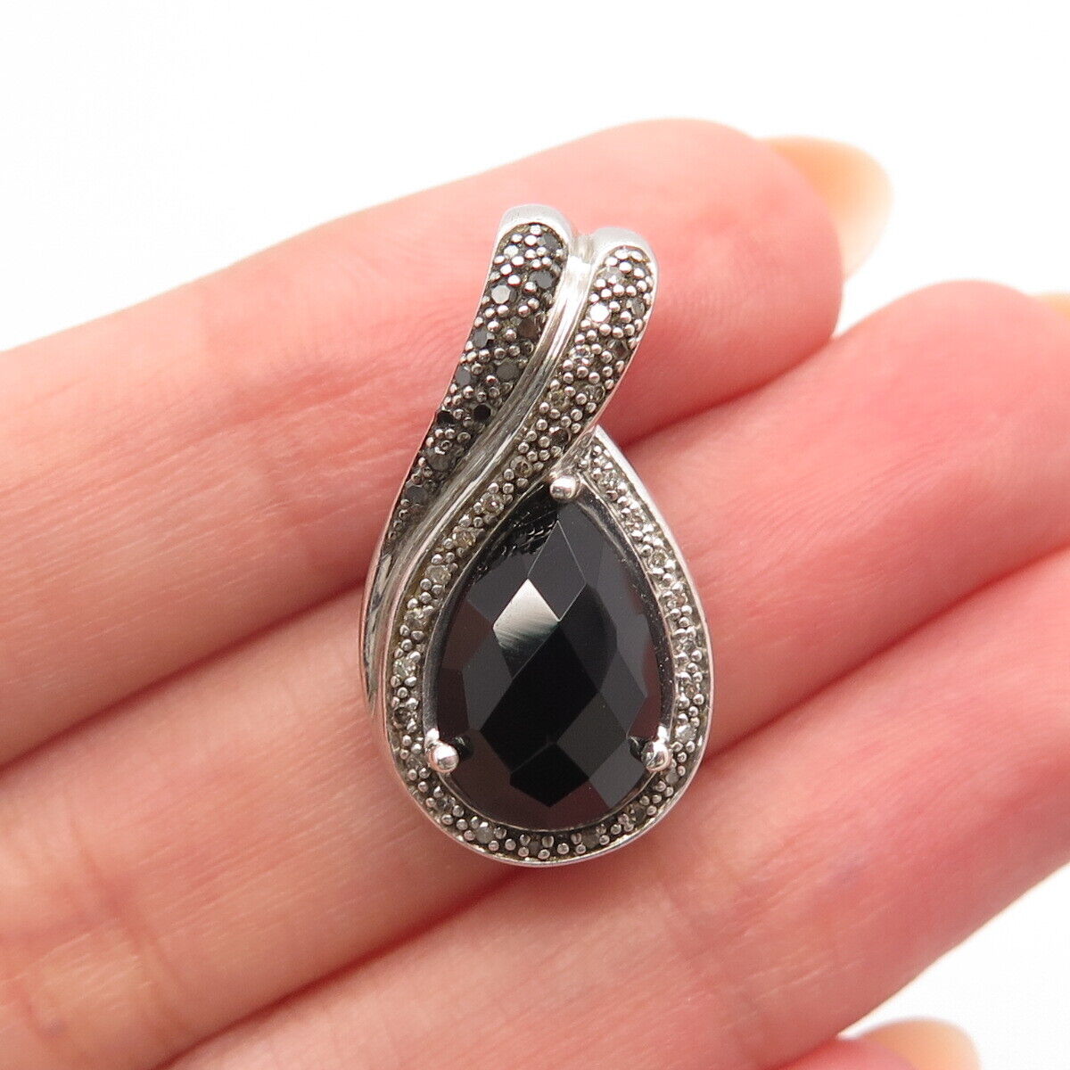 925 Sterling Silver Real Diamond & Melanite Gem Slide Pendant