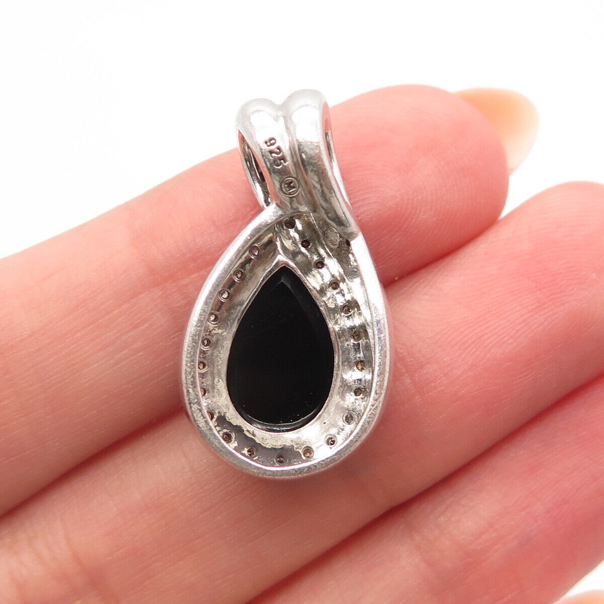 925 Sterling Silver Real Diamond & Melanite Gem Slide Pendant