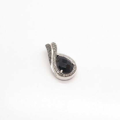 925 Sterling Silver Real Diamond & Melanite Gem Slide Pendant