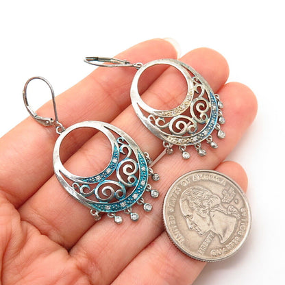 925 Sterling Silver Real Diamond Ethnic Design Dangling Earrings