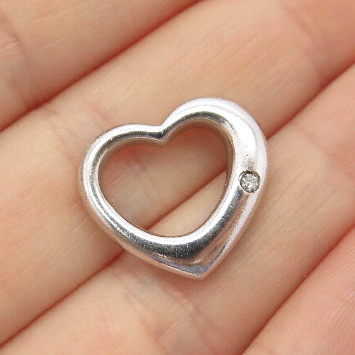 925 Sterling Silver Real Diamond Accent Open Heart Slide Pendant