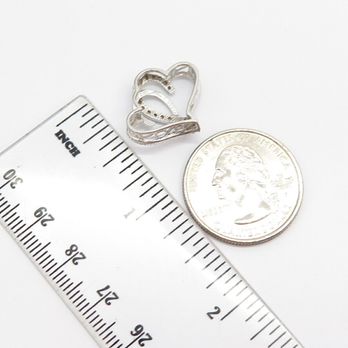 925 Sterling Silver Real Diamond Couple of Heart Slide Pendant