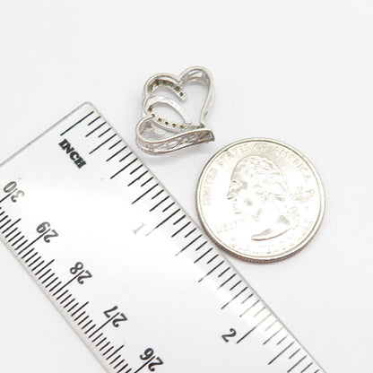 925 Sterling Silver Real Diamond Couple of Heart Slide Pendant
