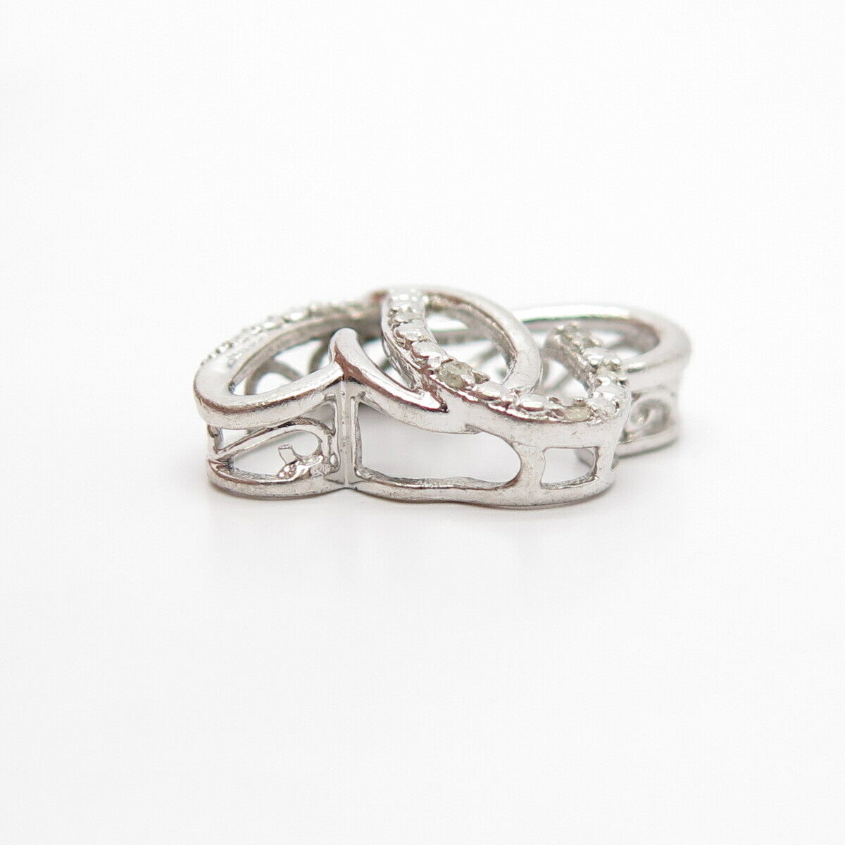 925 Sterling Silver Real Diamond Couple of Heart Slide Pendant