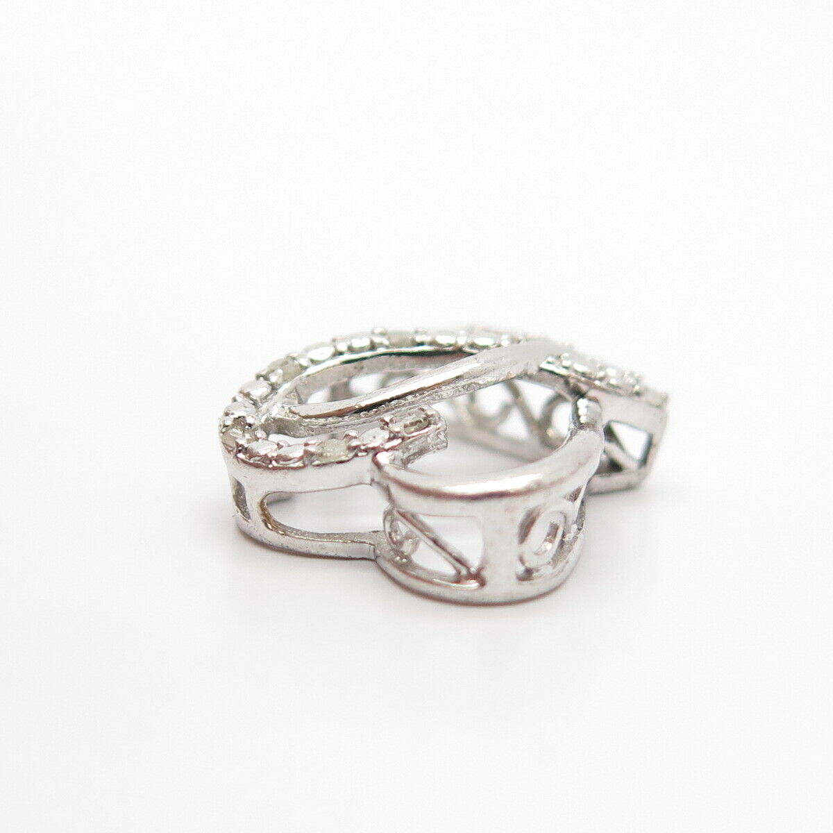 925 Sterling Silver Real Diamond Couple of Heart Slide Pendant