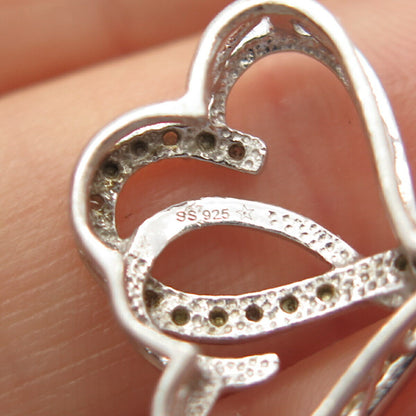 925 Sterling Silver Real Diamond Couple of Heart Slide Pendant