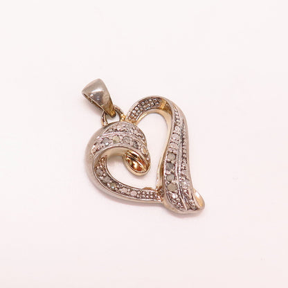 925 Sterling Silver 2-Tone Real Diamond Heart Design Pendant