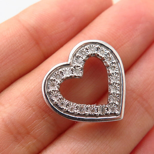 925 Sterling Silver Real Diamond “Mom” Open Heart Slide Pendant