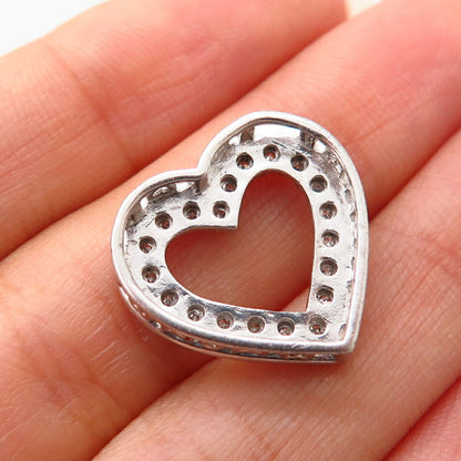 925 Sterling Silver Real Diamond “Mom” Open Heart Slide Pendant