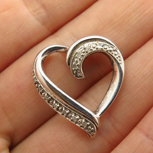 925 Sterling Silver Real Diamond Open Heart Design Slide Pendant