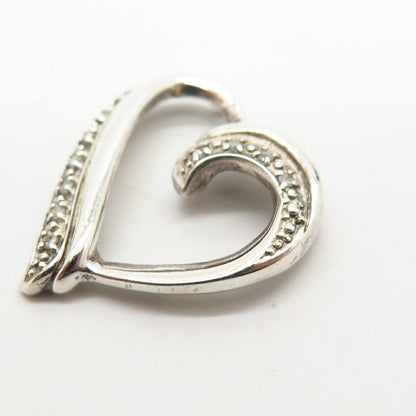 925 Sterling Silver Real Diamond Open Heart Design Slide Pendant