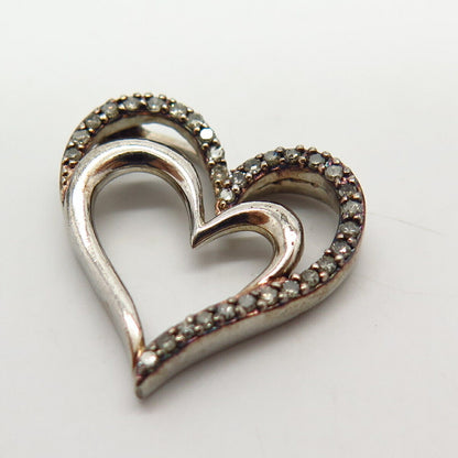 925 Sterling Silver Real Diamond Open Heart Design Slide Pendant