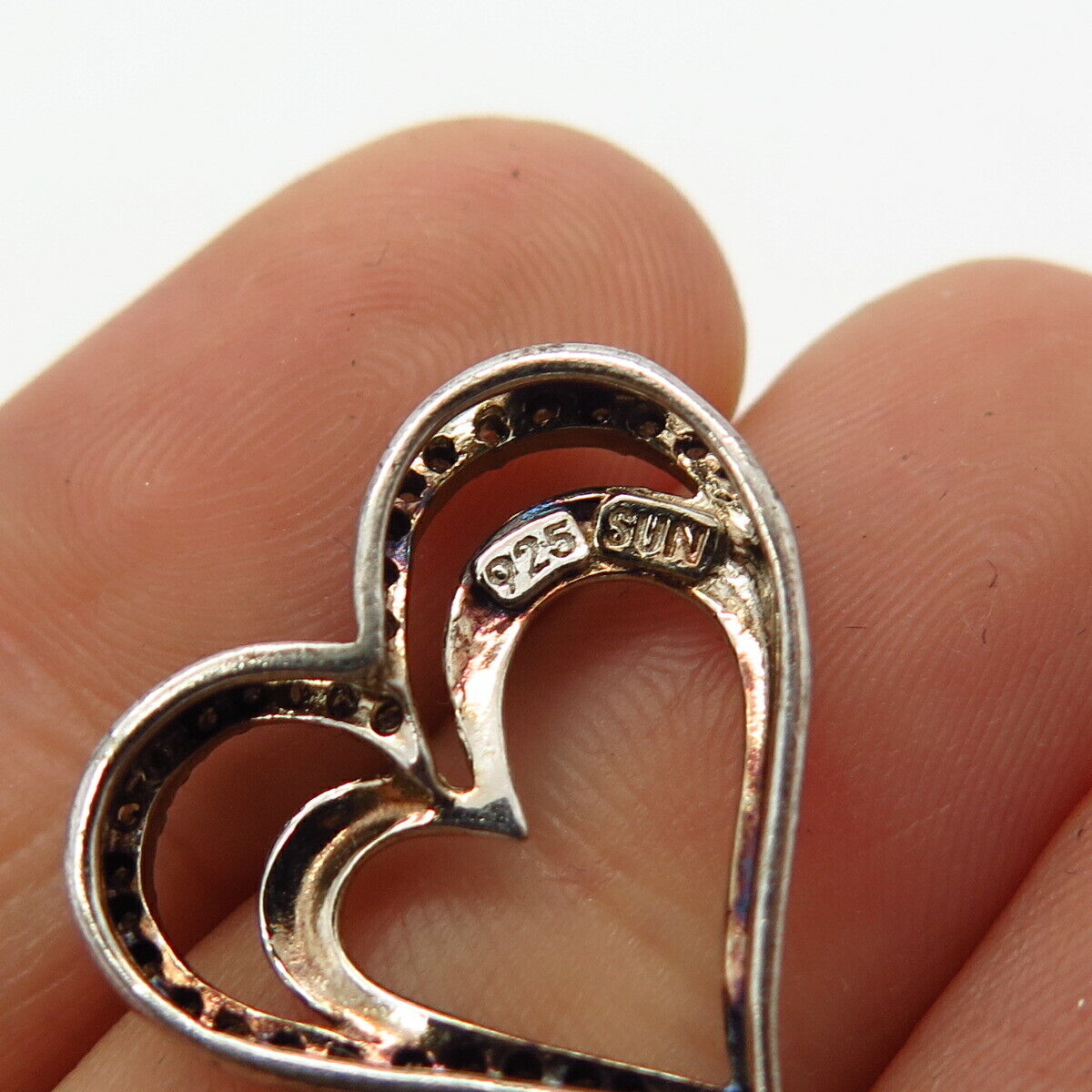 925 Sterling Silver Real Diamond Open Heart Design Slide Pendant