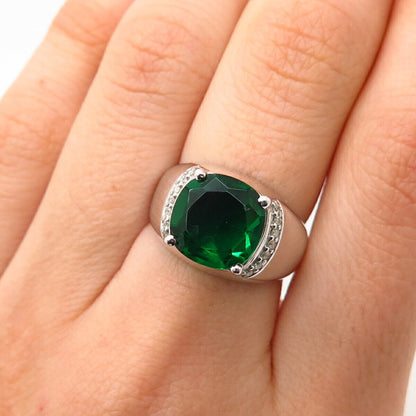 925 Sterling Silver Real Diamond & Diopside Gemstone Wide Ring