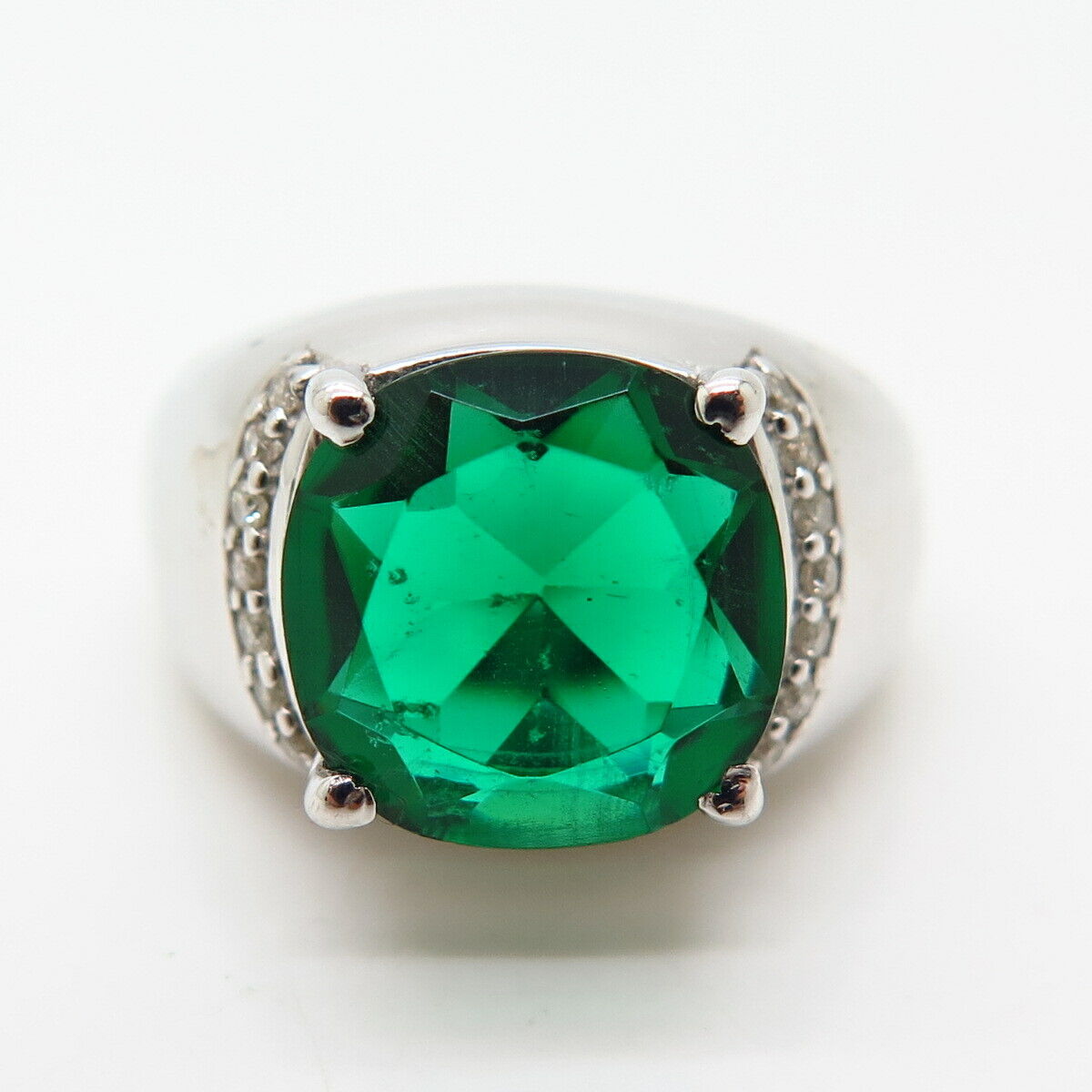 925 Sterling Silver Real Diamond & Diopside Gemstone Wide Ring