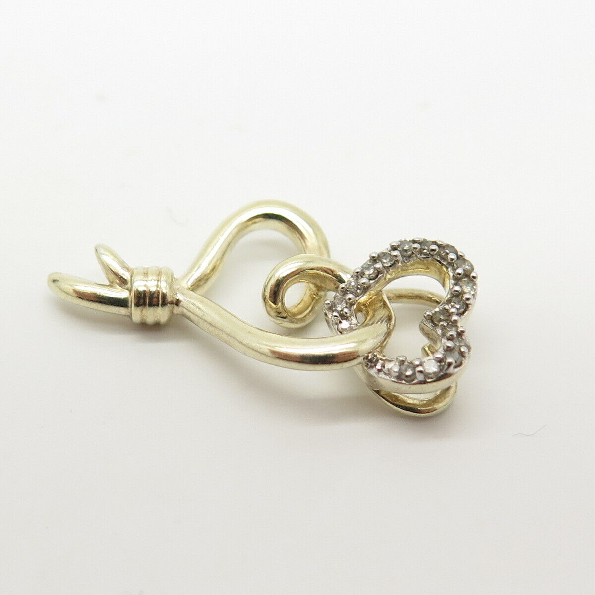 925 Sterling Silver Gold Plated Real Diamond Couple of Hearts Slide Pendant