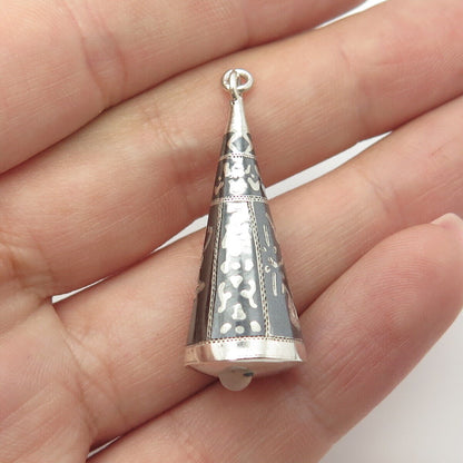 925 Sterling Silver Vintage Siam Niello Hindu Goddess Cone Pendant