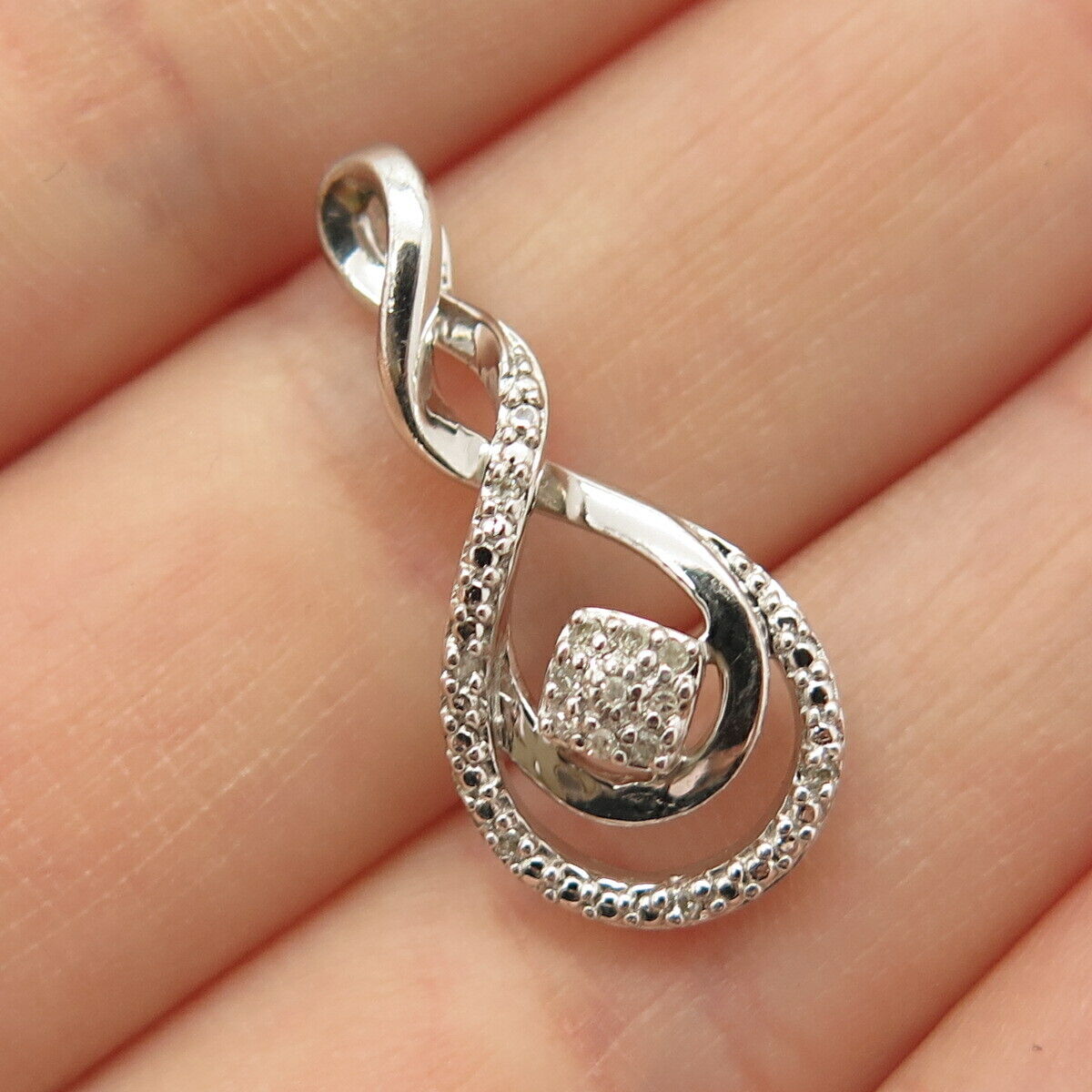 925 Sterling Silver Real Diamond Swirl Slide Pendant