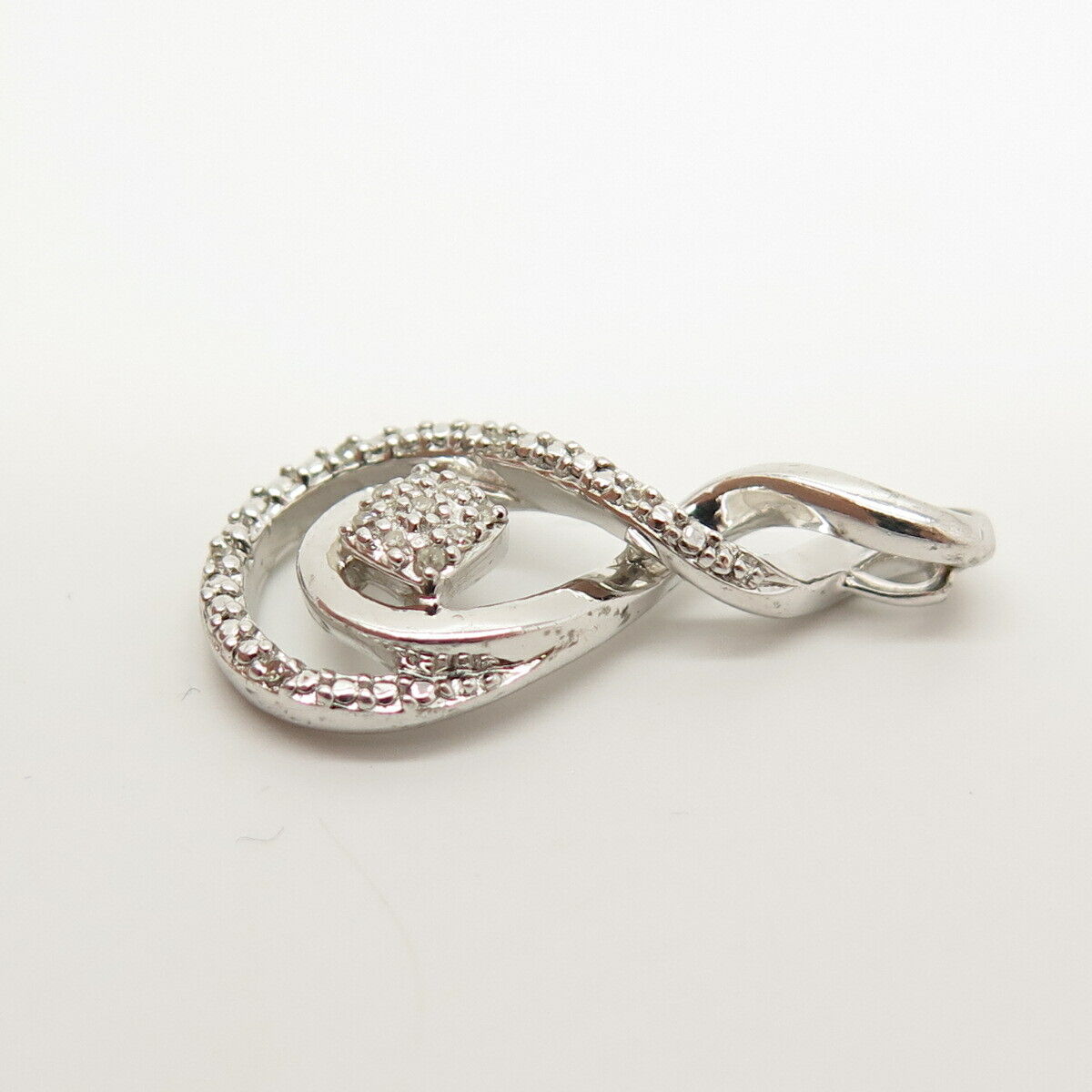 925 Sterling Silver Real Diamond Swirl Slide Pendant