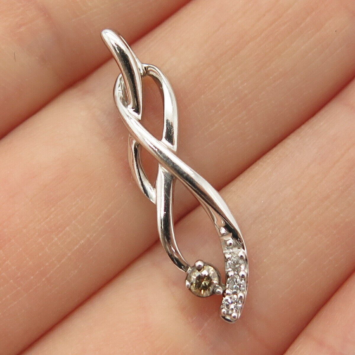 925 Sterling Silver Real Diamond Swirl / Infinity Pendant