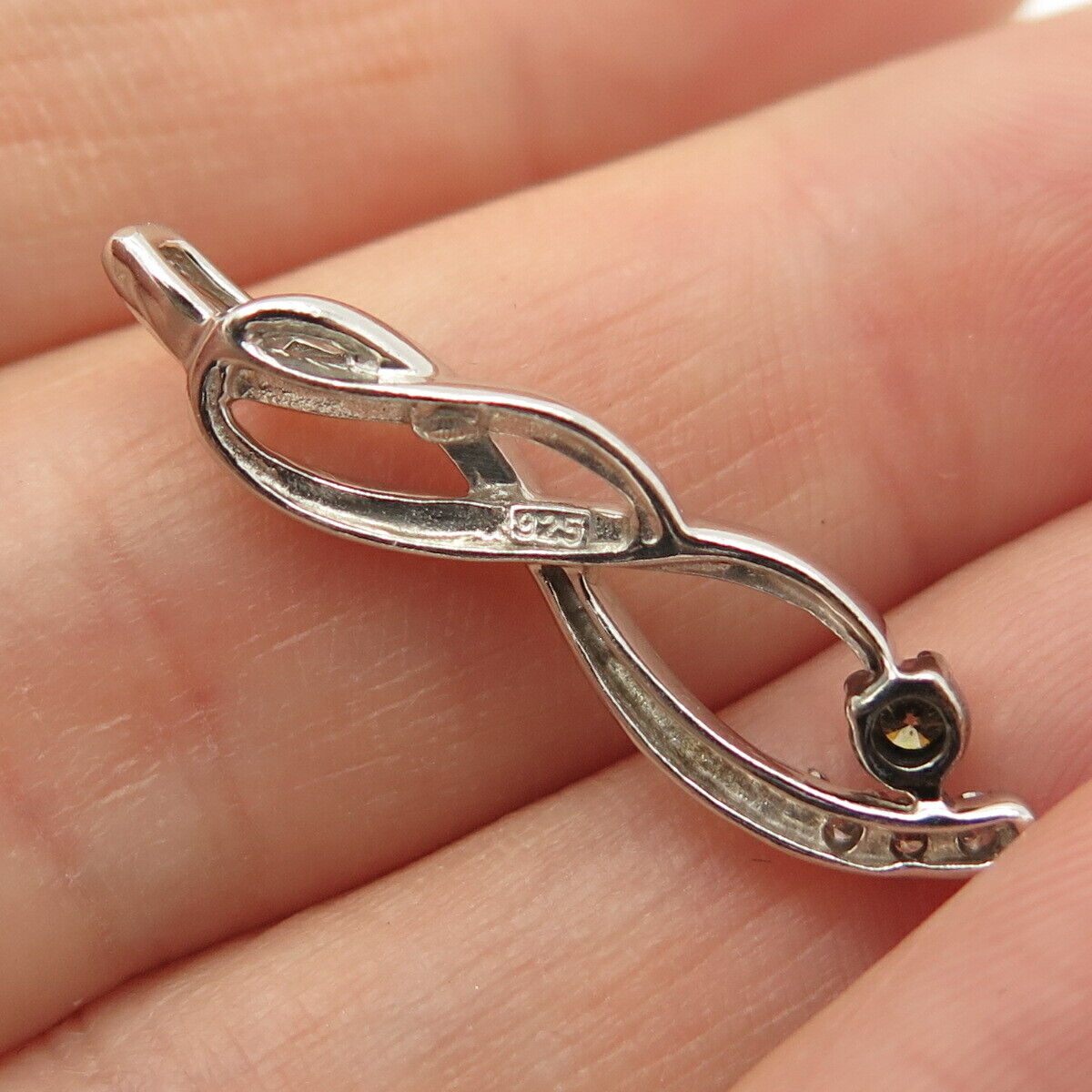 925 Sterling Silver Real Diamond Swirl / Infinity Pendant