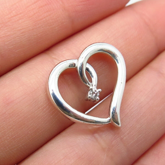 925 Sterling Silver Real White Diamond Open Heart Slide Pendant