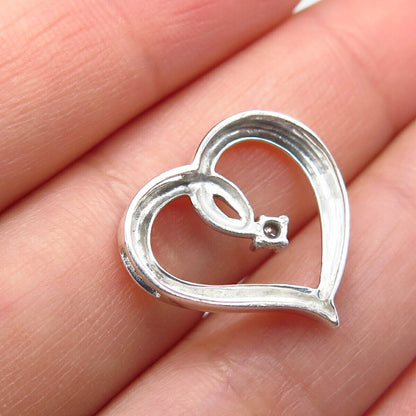 925 Sterling Silver Real White Diamond Open Heart Slide Pendant