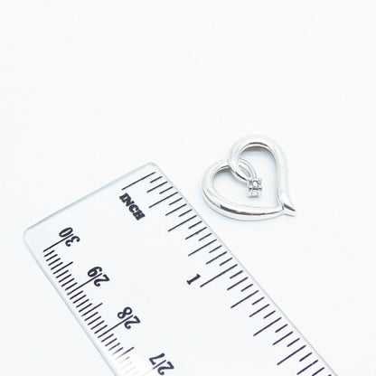 925 Sterling Silver Real White Diamond Open Heart Slide Pendant