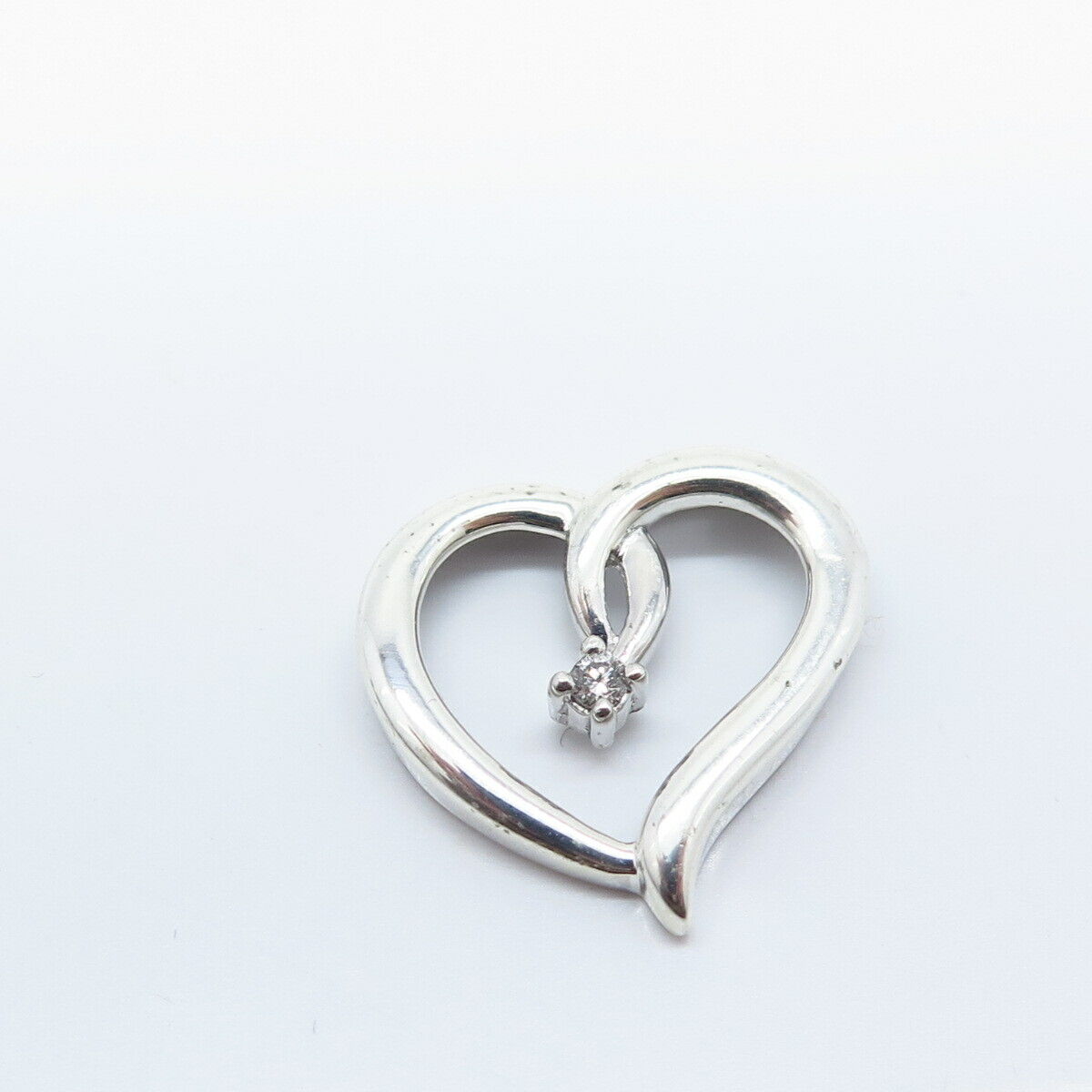 925 Sterling Silver Real White Diamond Open Heart Slide Pendant