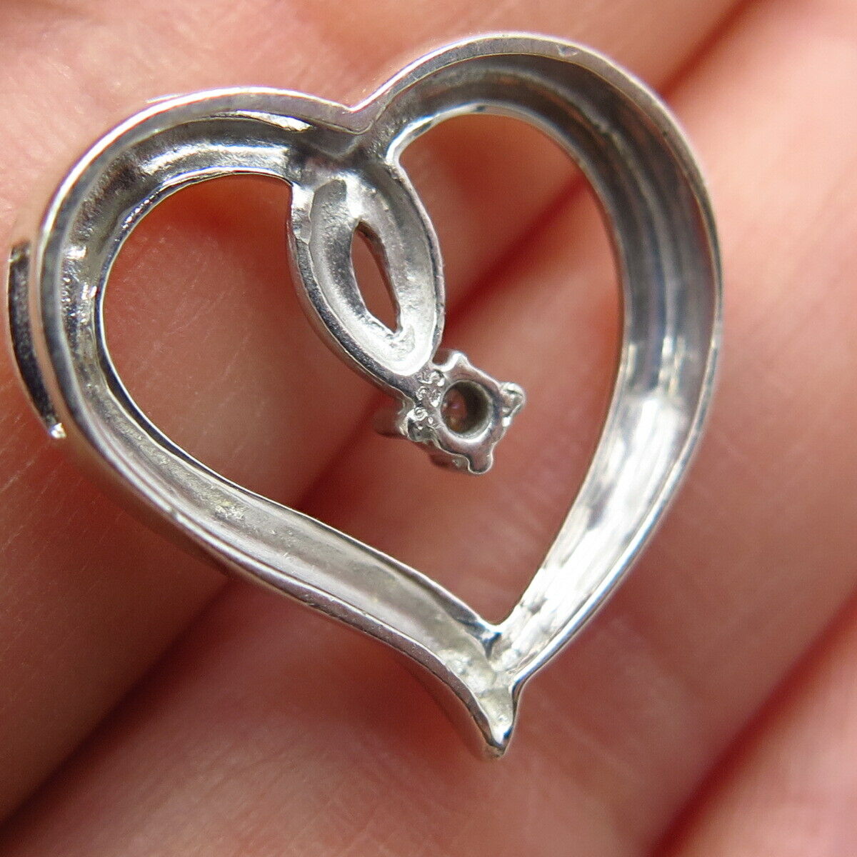 925 Sterling Silver Real White Diamond Open Heart Slide Pendant