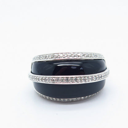 925 Sterling Silver Real White Diamond & Black Onyx Gemstone Ring Size 7.75