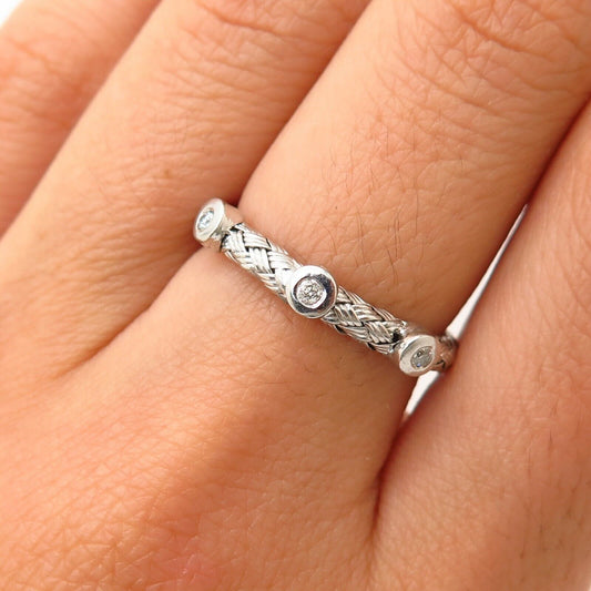 925 Sterling Silver Real Diamond Woven Design Ring