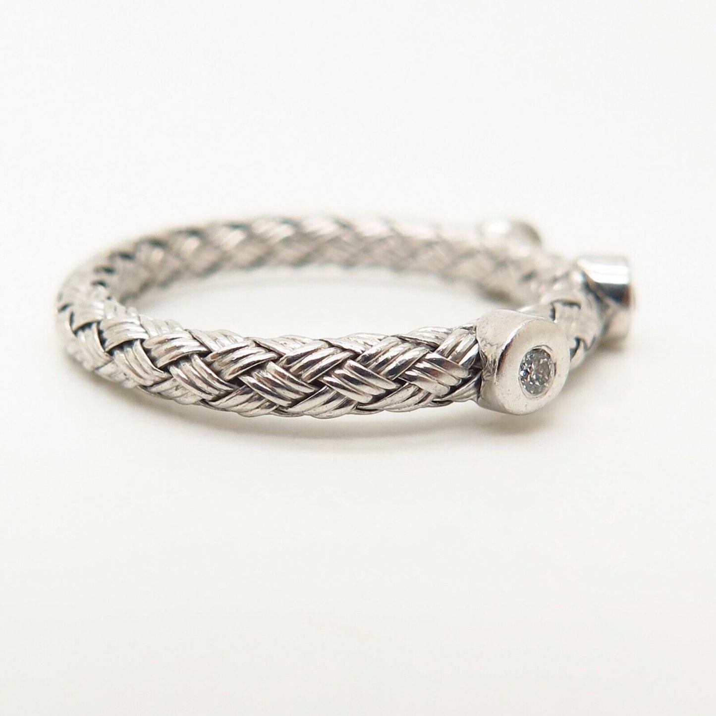 925 Sterling Silver Real Diamond Woven Design Ring