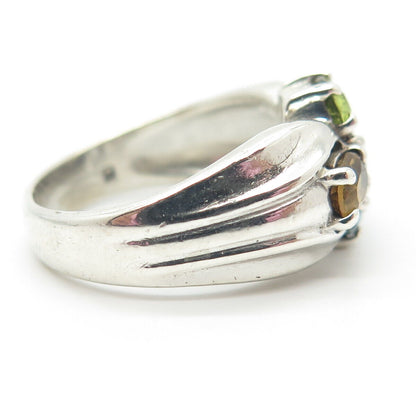 925 Sterling Silver Vintage Amethyst Citrine Peridot Topaz Gem Ring Size 7.25