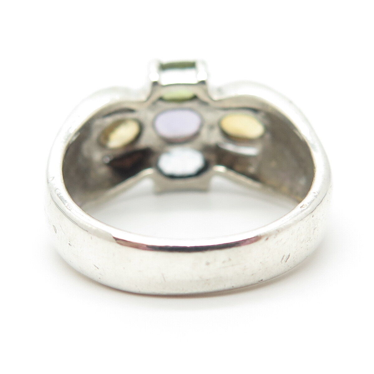 925 Sterling Silver Vintage Amethyst Citrine Peridot Topaz Gem Ring Size 7.25