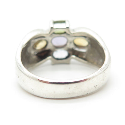 925 Sterling Silver Vintage Amethyst Citrine Peridot Topaz Gem Ring Size 7.25