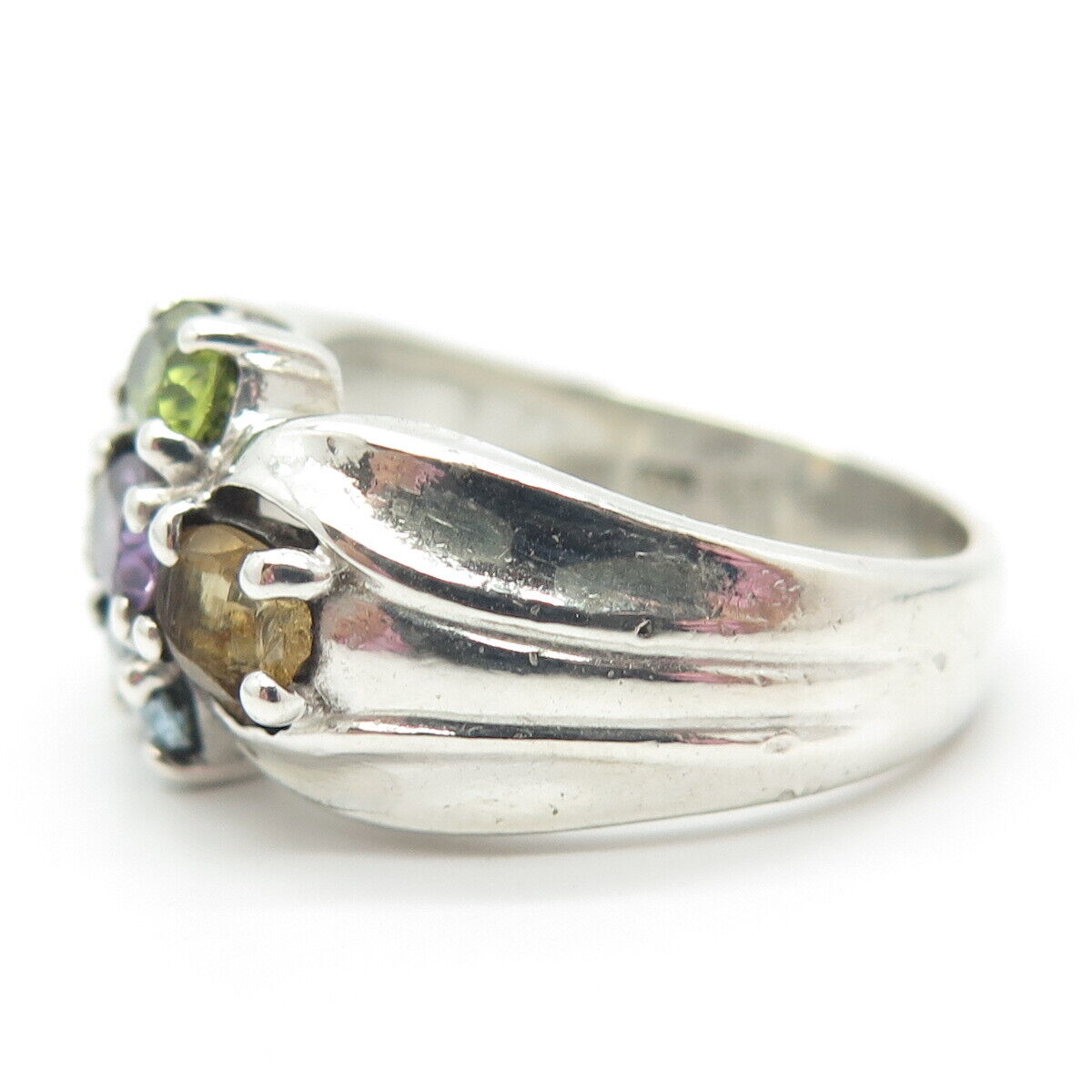925 Sterling Silver Vintage Amethyst Citrine Peridot Topaz Gem Ring Size 7.25