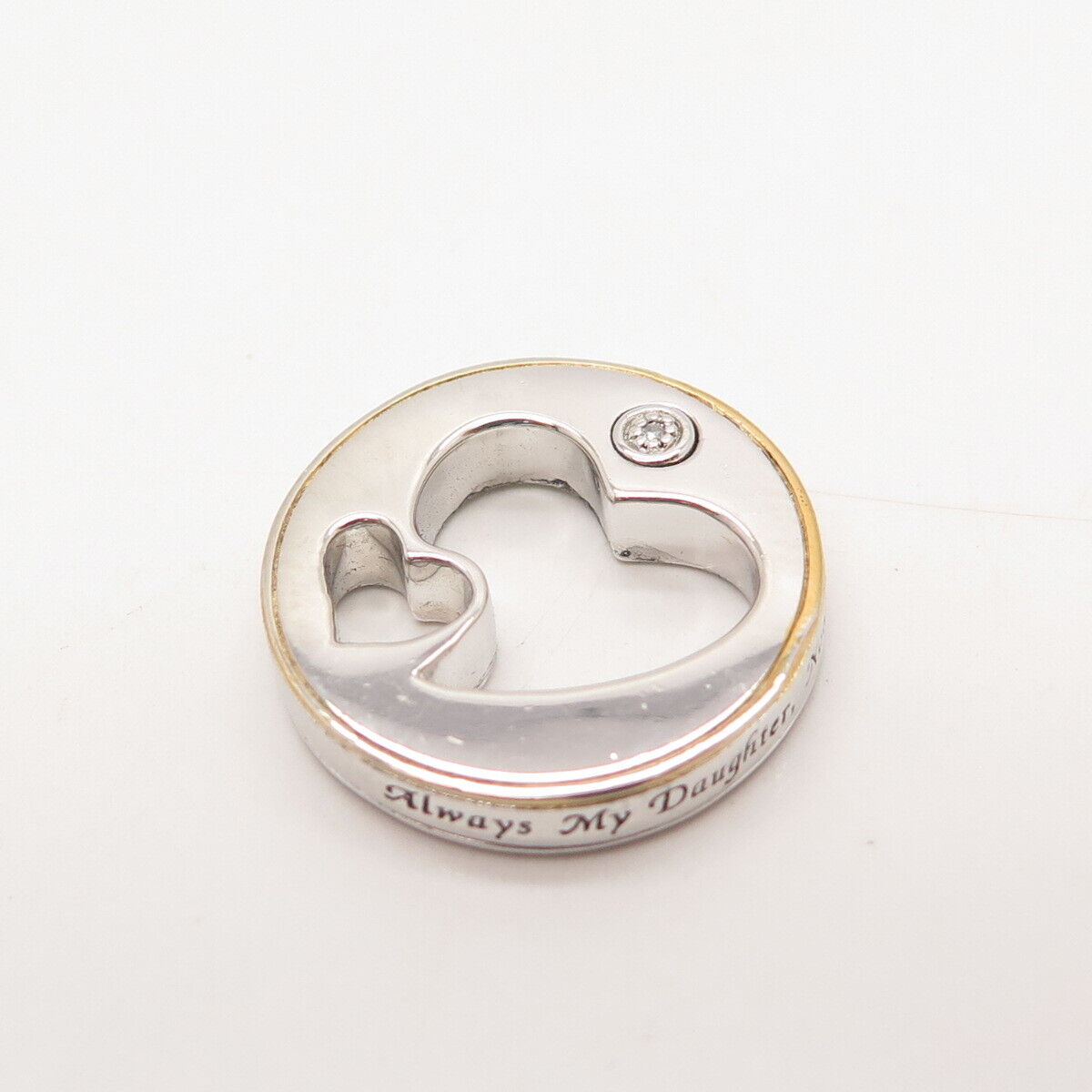 925 Sterling Silver 2-Tone BGE Real Diamond Accent "Always My Daughter" Pendant