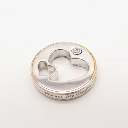 925 Sterling Silver 2-Tone BGE Real Diamond Accent "Always My Daughter" Pendant