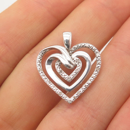 925 Sterling Silver Real White Diamond Triple Heart Pendant