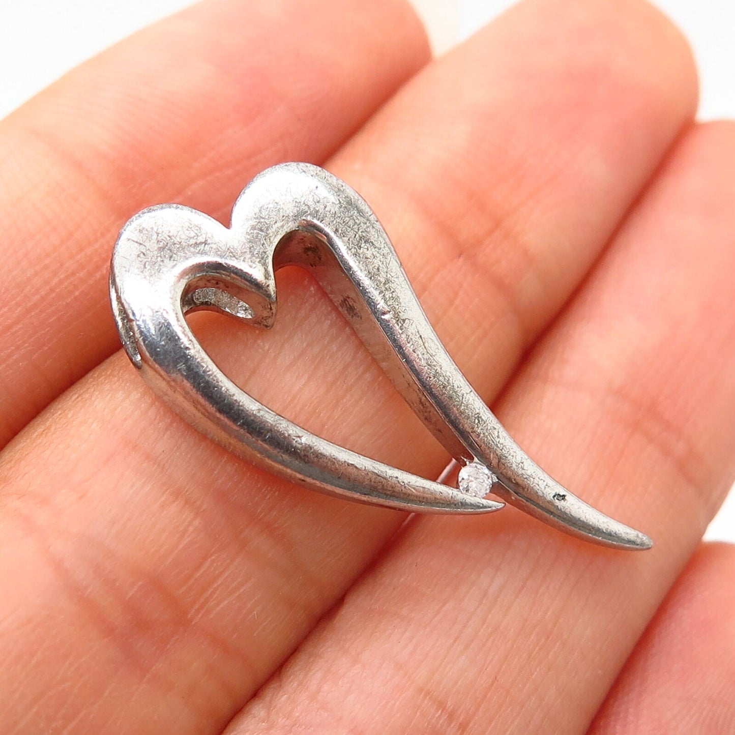 925 Sterling Silver Real Diamond Open Heart Design Slide Pendant