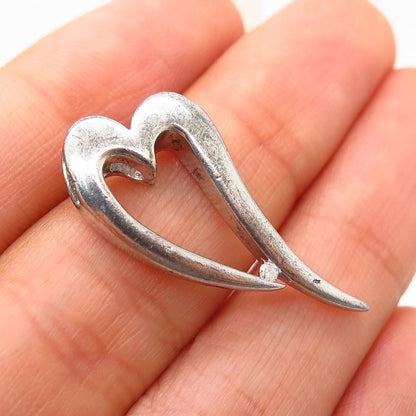 925 Sterling Silver Real Diamond Open Heart Design Slide Pendant