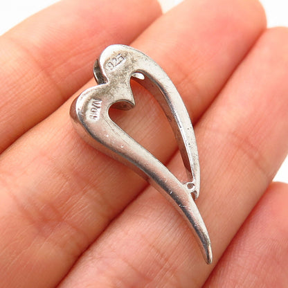 925 Sterling Silver Real Diamond Open Heart Design Slide Pendant