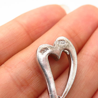 925 Sterling Silver Real Diamond Open Heart Design Slide Pendant