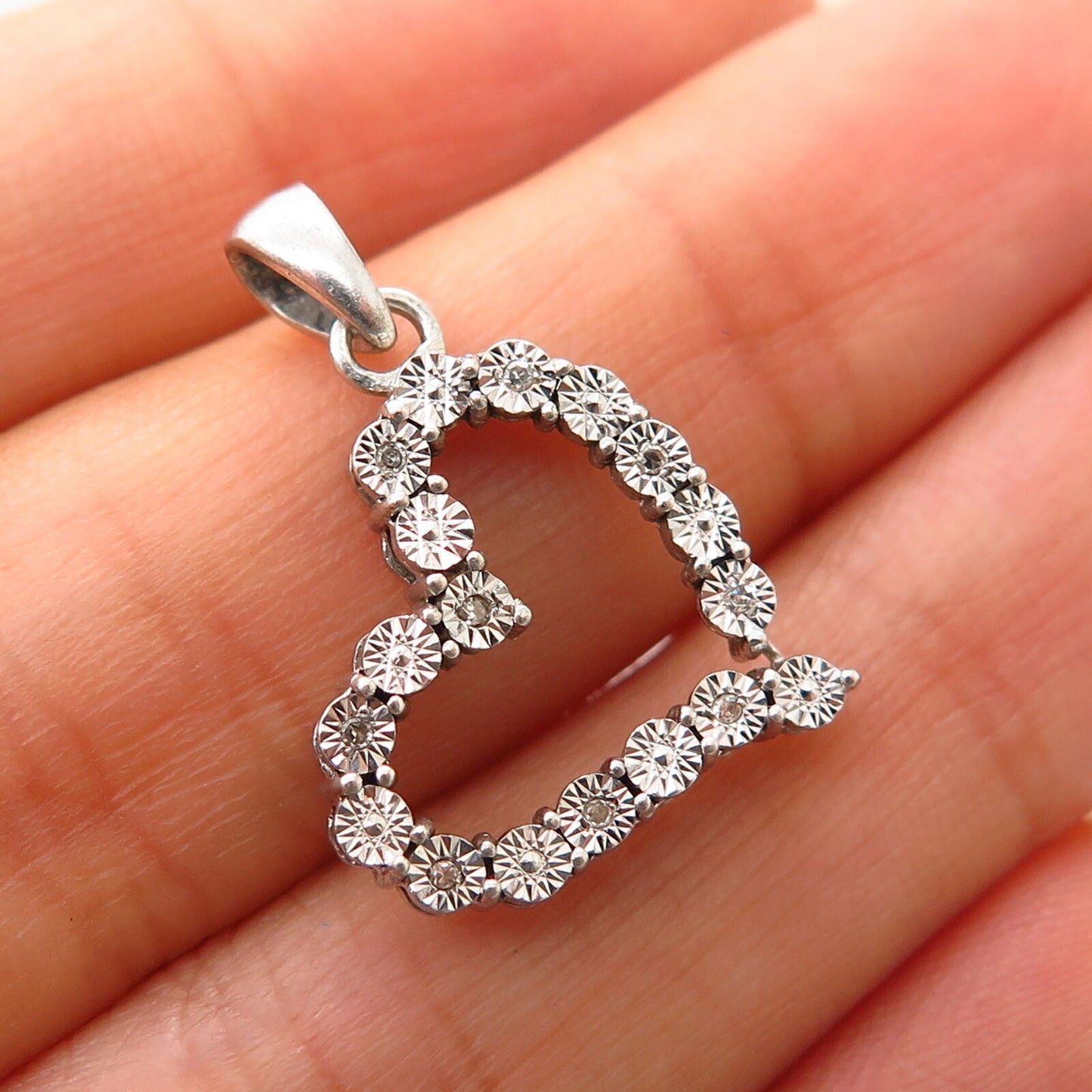 925 Sterling Silver Real Diamond Accent Open Heart Design Pendant