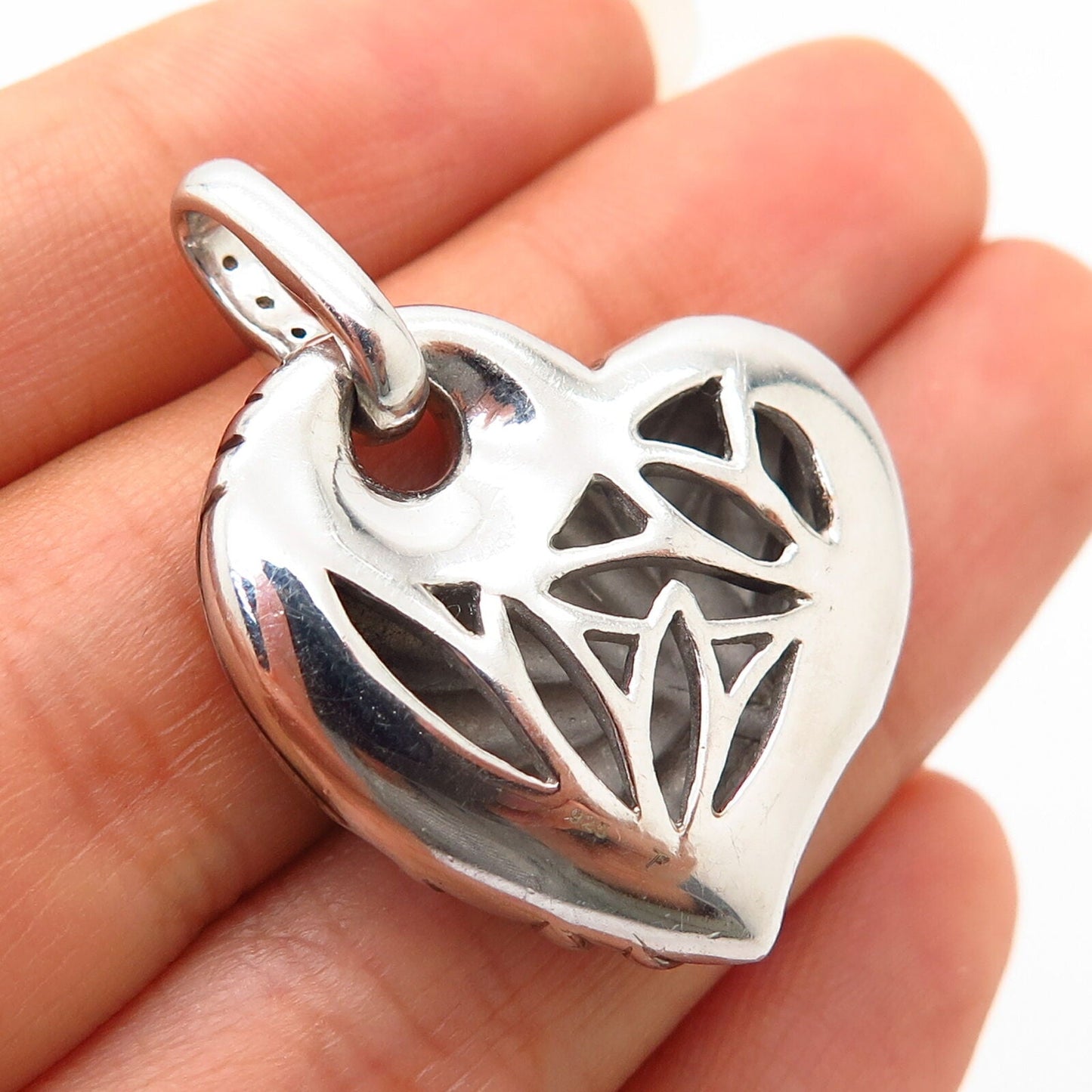 925 Sterling Silver Real Diamond Textured Design Heart Pendant