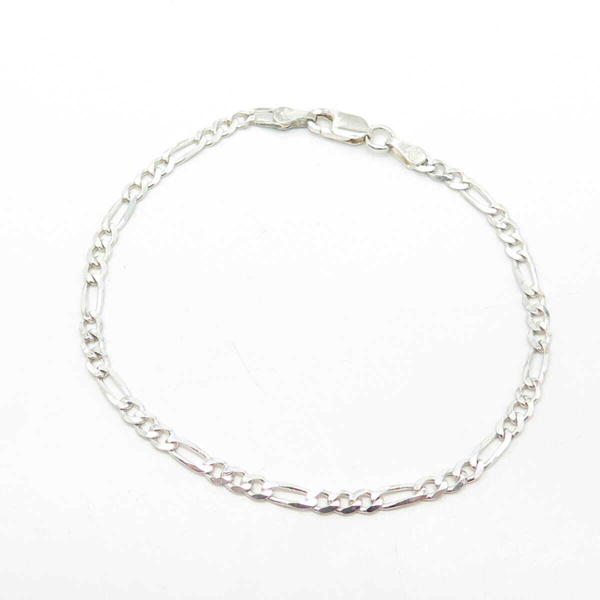 925 Sterling Silver Italy Figaro Link Bracelet 7"